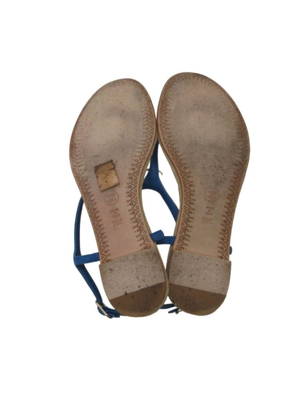 Chanel Sandals Beach Thong CC Logo Stone Embellishment T-strap Suede Quilted - Picture 3 of 8